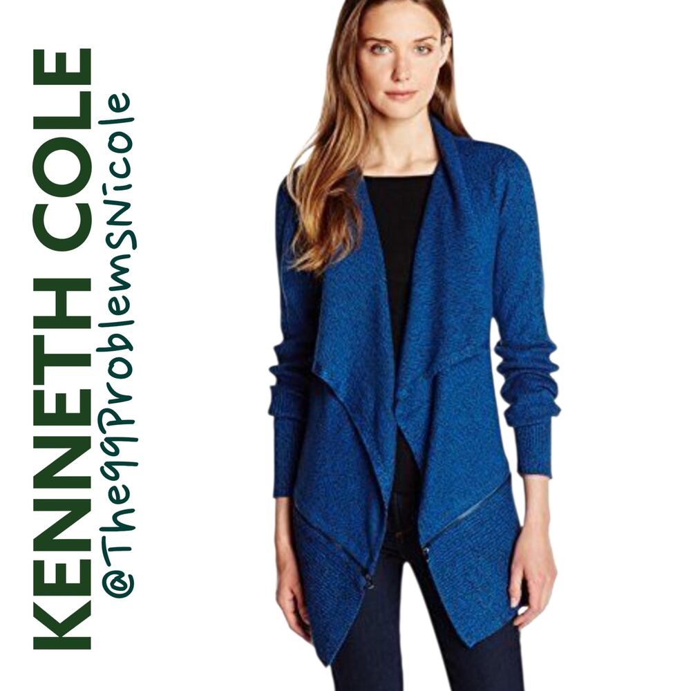Kenneth Cole Blue Open Front Cardigan with Zipper details